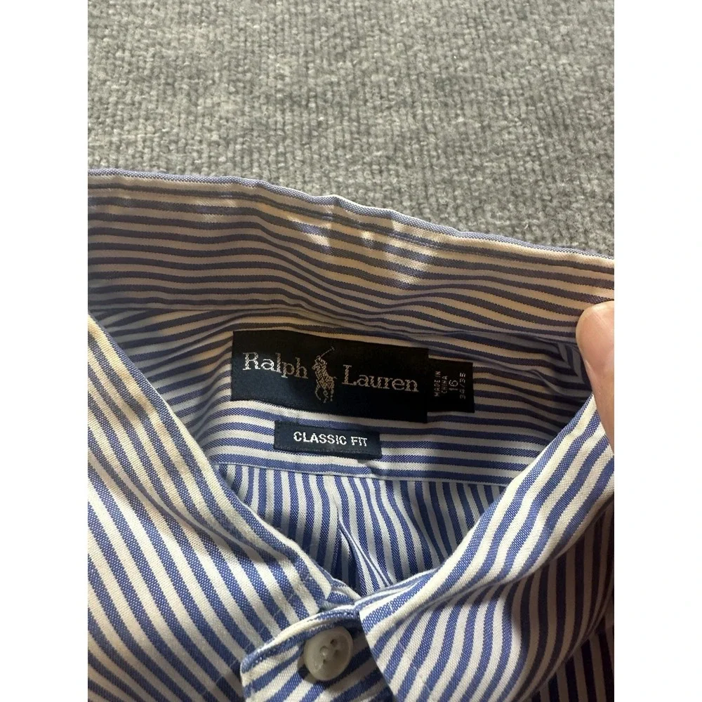 Polo Ralph Lauren Men's Blue White Striped Button Down Dress Shirt 34/35 16